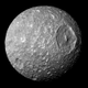 In this view captured by NASA’s Cassini spacecraft on its closest-ever flyby of Saturn’s moon Mimas, large Herschel Crater dominates Mimas, making the moon look like the Death Star in the movie “Star Wars.”